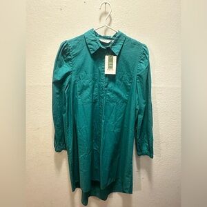 Women’s Teal Long-Sleeve Shirt Dress